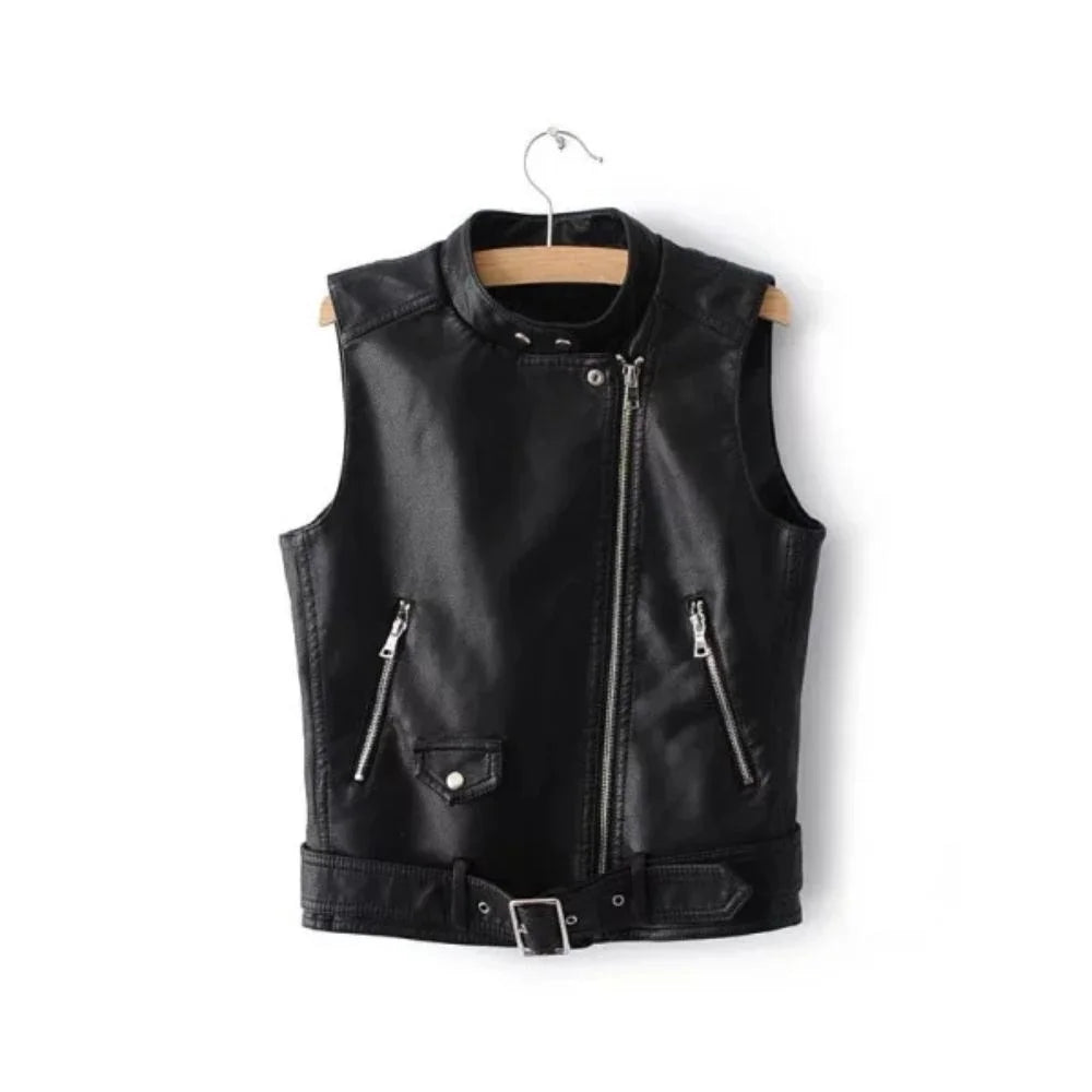 Women's Leather Asymmetrical Vest - Black and White