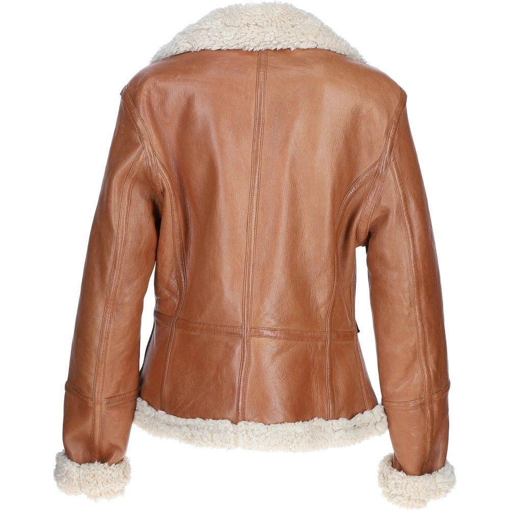Women's Tan Leather Shearling Jacket