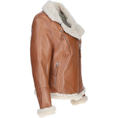Women's Tan Leather Shearling Jacket