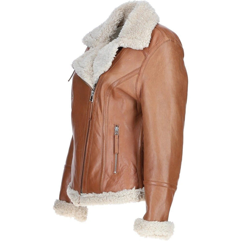 Women's Tan Leather Shearling Jacket