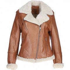 Women's Tan Leather Shearling Jacket
