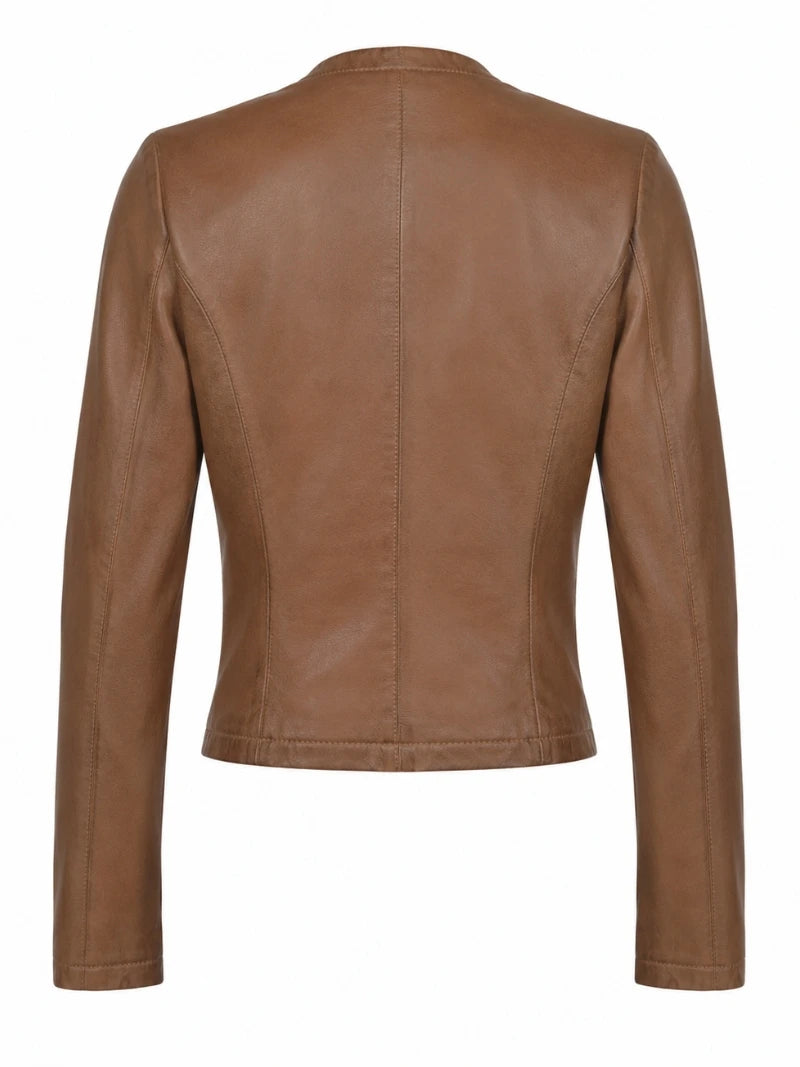 Women's Tan Sleek Design Leather Jacket Back 
