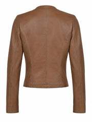 Women's Tan Sleek Design Leather Jacket Back 