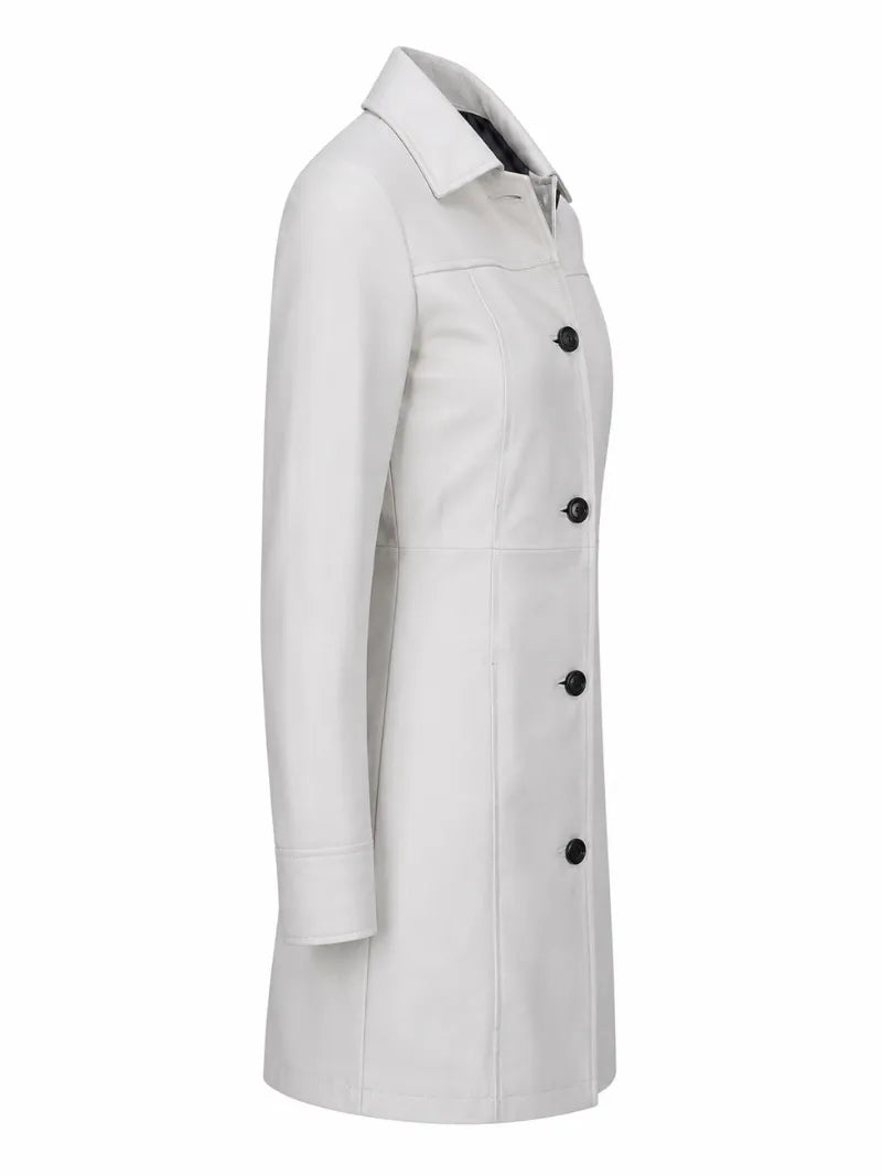 Women's White Leather Trench Coat Right 