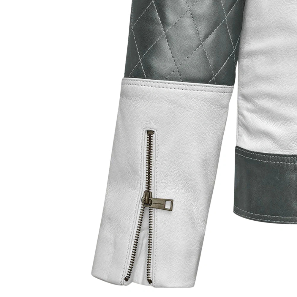 Women’s White and Grey Two-Tone Leather Jacket