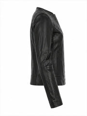 Women's Zipper Black Leather Jacket Right 