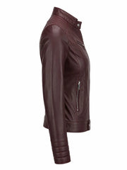 Women's Zippered Accents Burgundy Leather Jacket Right 