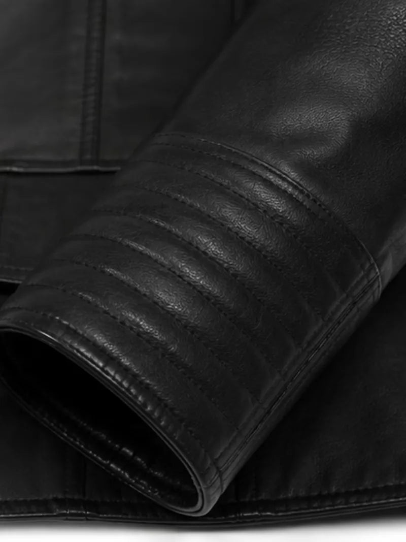 Women's black sheepskin leather jacket, cuff detail