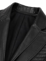 Women's black sheepskin leather jacket, side view