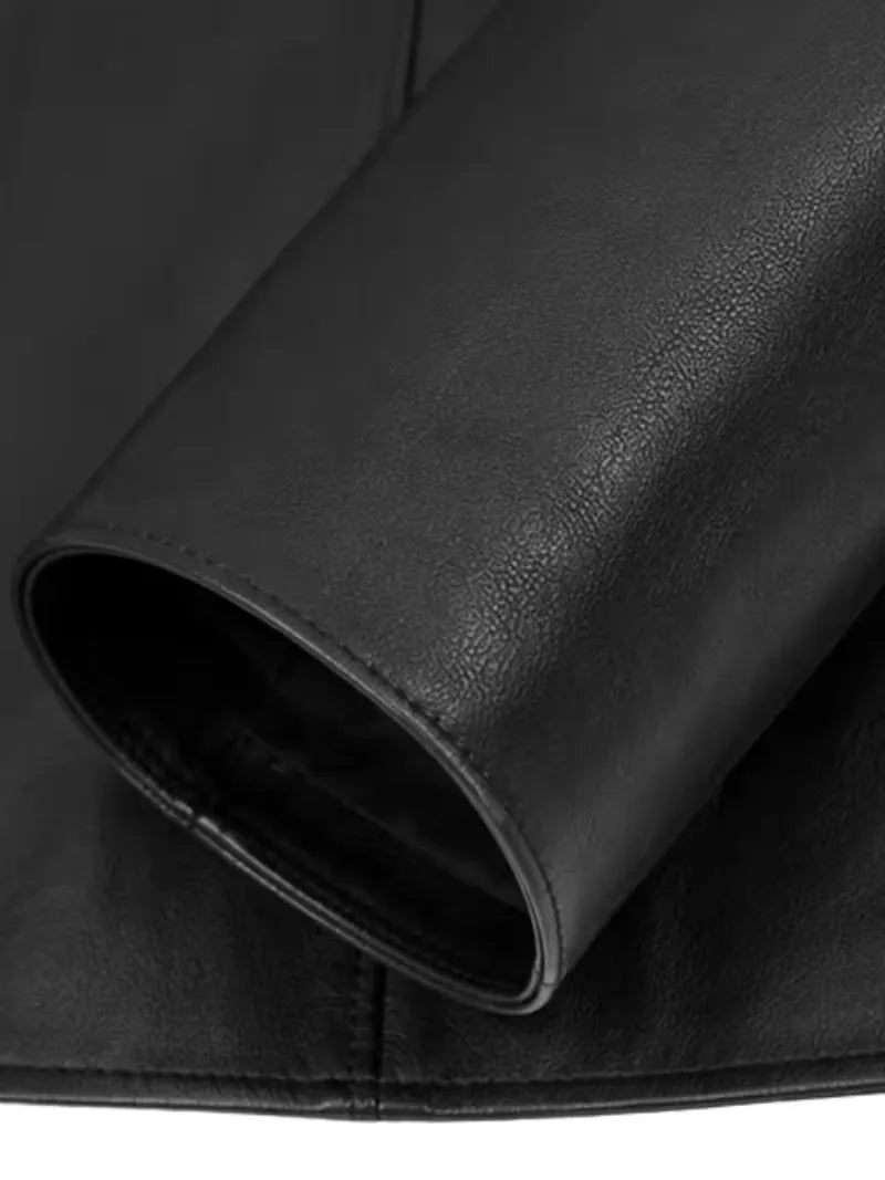 Women's black sheepskin collarless leather jacket, cuff detail