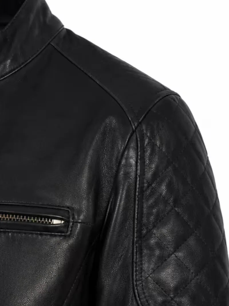 Women's black sheepskin leather jacket, collar detail