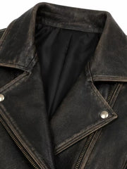 Women's brown sheepskin leather jacket, side view