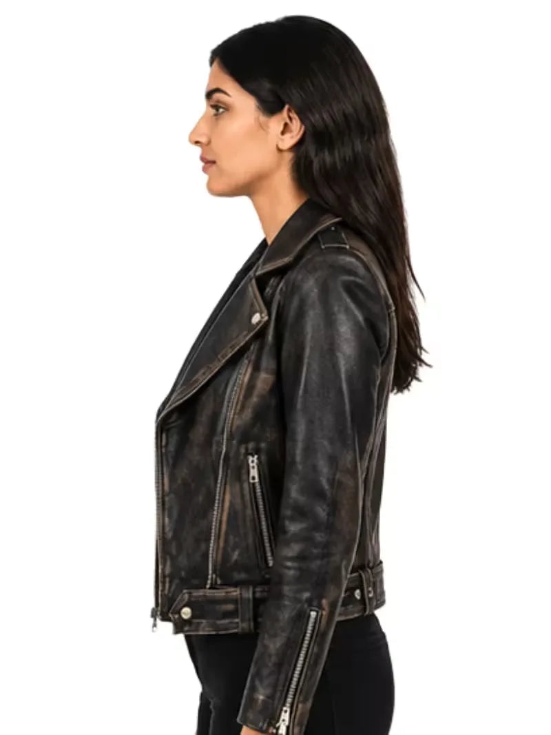 Women's brown sheepskin leather jacket, lining detail