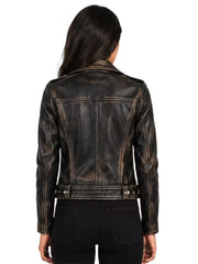 Women's brown sheepskin leather jacket, back view