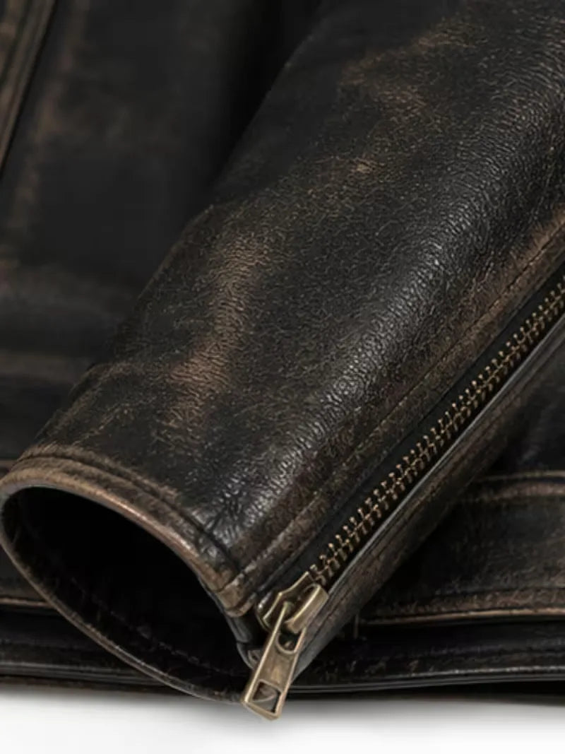 Women's brown sheepskin leather jacket, cuff detail