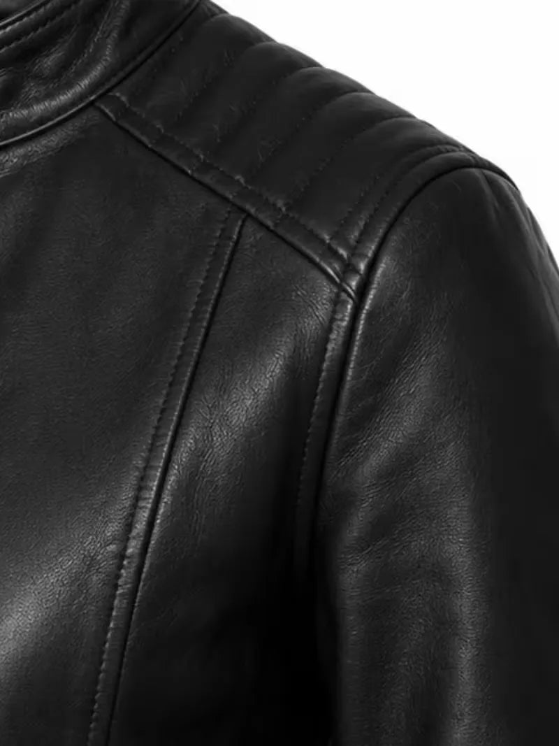 Women's black sheepskin leather jacket, cuff detail