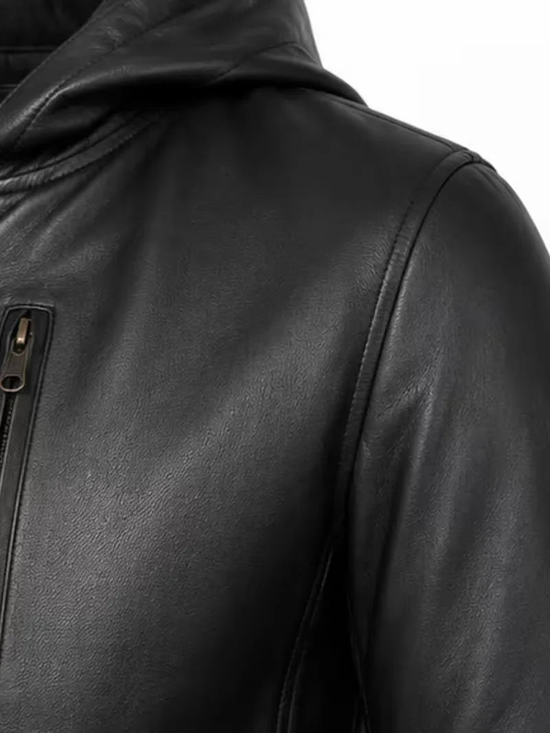 Women's black sheepskin leather bomber jacket, cuff detail