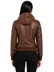 Women's black sheepskin leather bomber jacket, collar detail