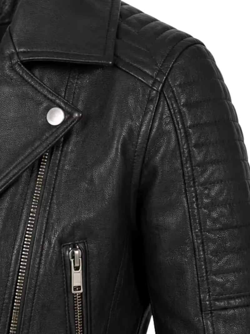 Women's black sheepskin leather jacket, cuff detail