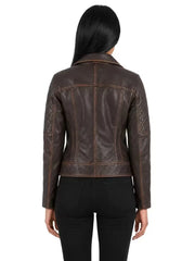 Women's black sheepskin leather jacket, collar detail