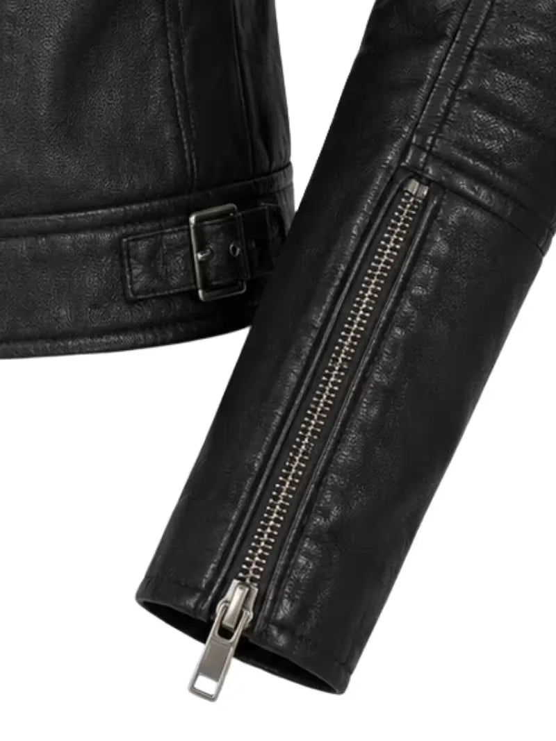 Women's black sheepskin leather jacket, lining detail