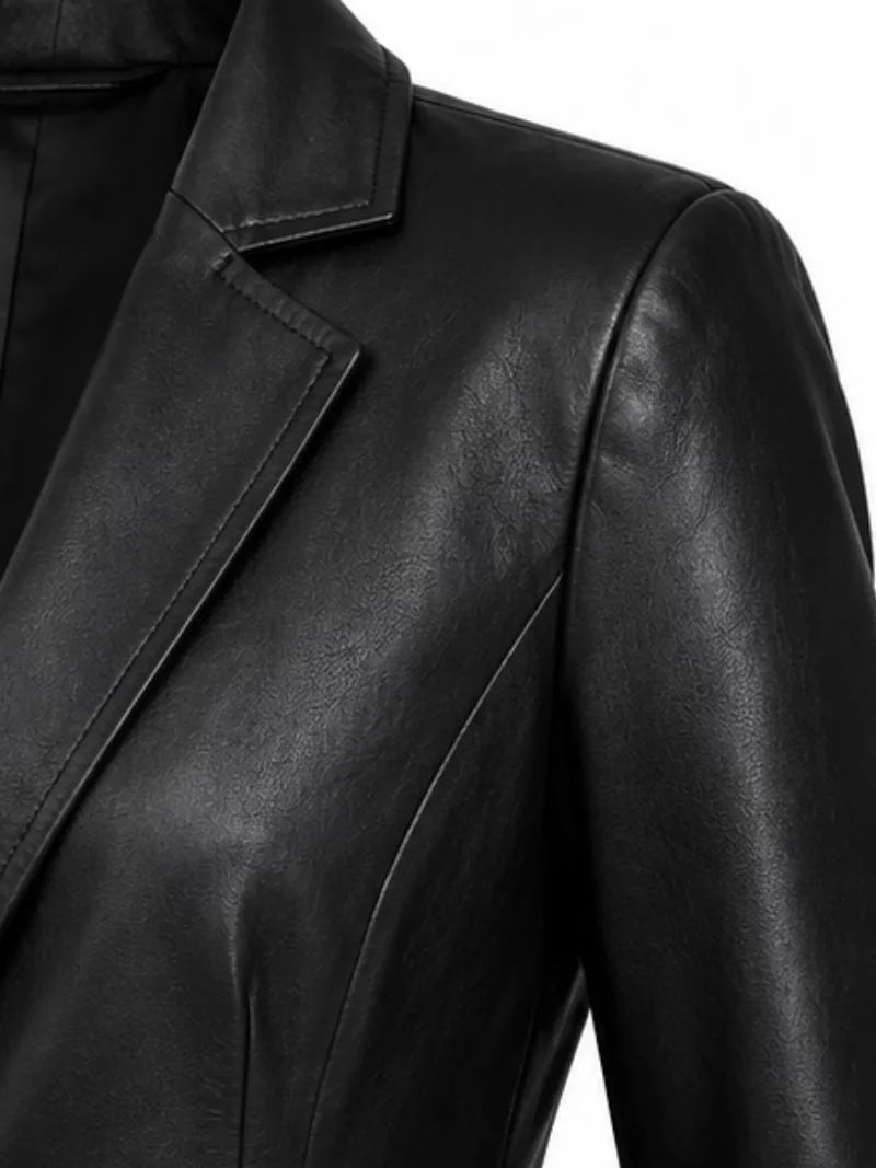 Women's black sheepskin leather blazer, cuff detail