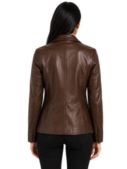 Women's black sheepskin leather blazer, collar detail
