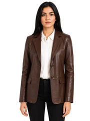 Women's black sheepskin leather blazer, side view