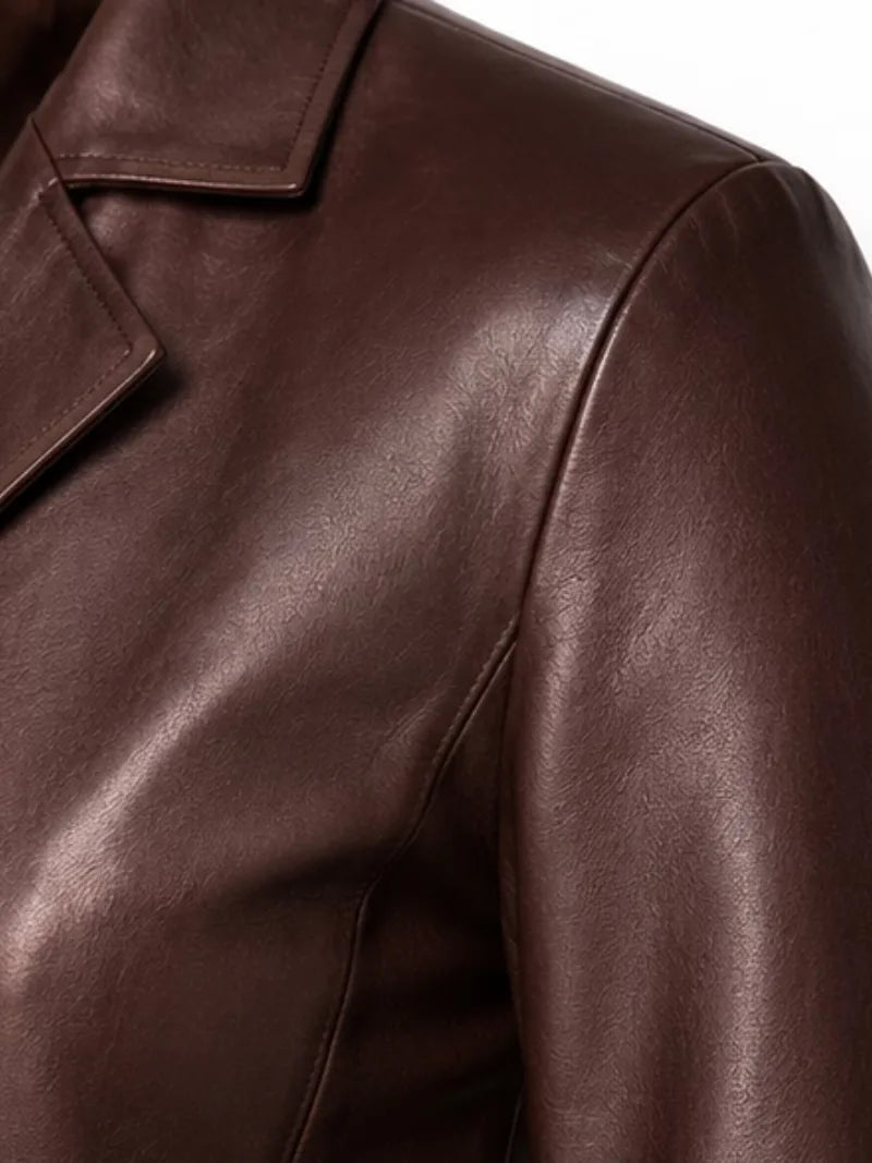 Women's maroon sheepskin leather blazer, cuff detail