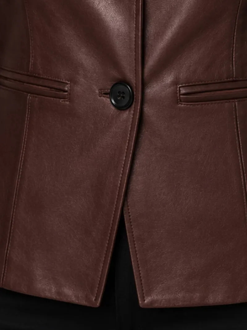 Women's maroon sheepskin leather blazer, pocket detail