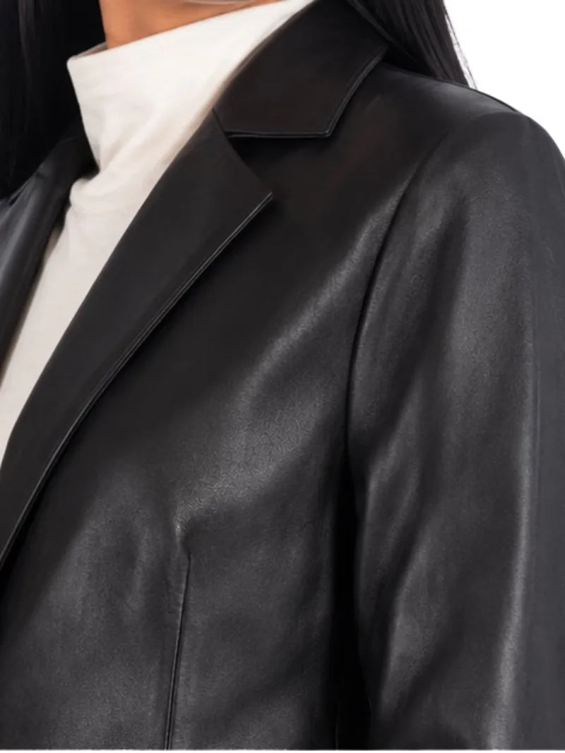 Women's black sheepskin leather blazer, cuff detail