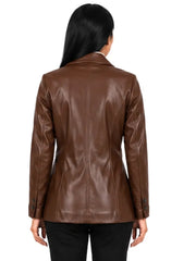 Women's black sheepskin leather blazer, collar detail