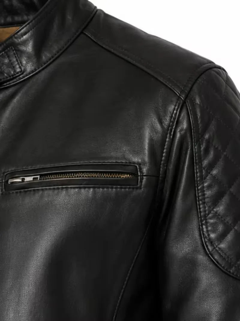Women's black sheepskin leather bomber jacket, pocket detail
