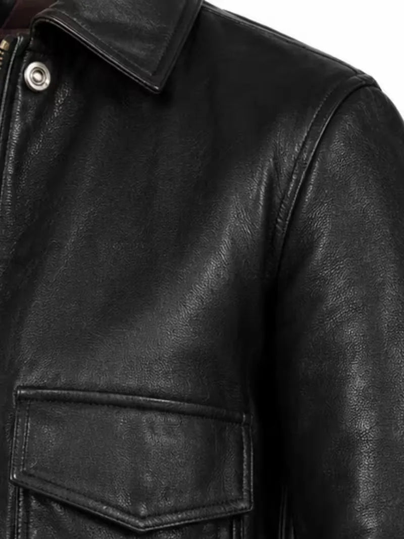 Women's black sheespkin leather shirt jacket, cuff detail