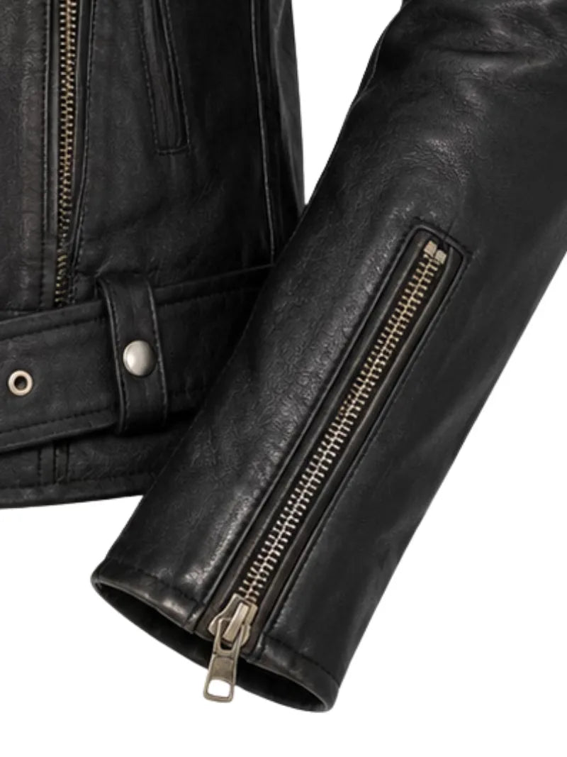 Women's black sheepskin leather jacket, lining detail