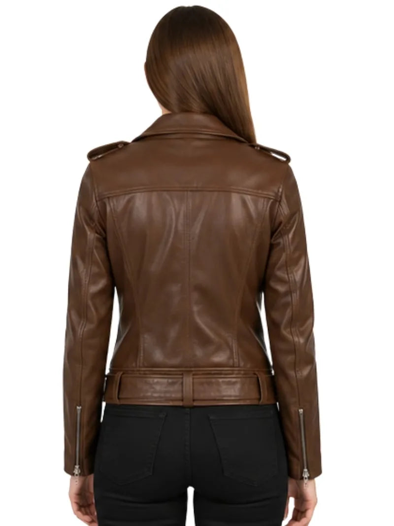Women's black sheepskin leather jacket, collar detail