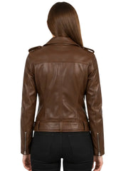 Women's black sheepskin leather jacket, collar detail