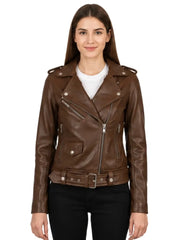 Women's black sheepskin leather jacket, side view