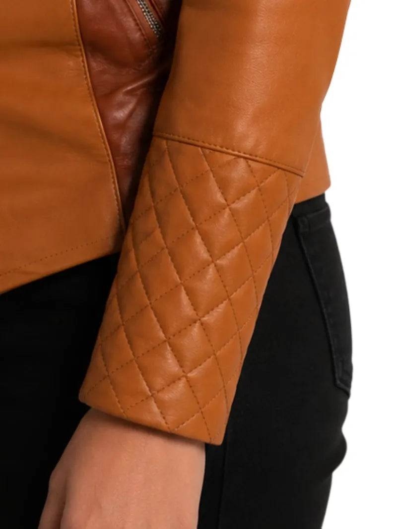 Women's brown sheepskin leather jacket, lining detail