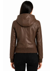 Women's black sheepskin leather jacket, collar detail