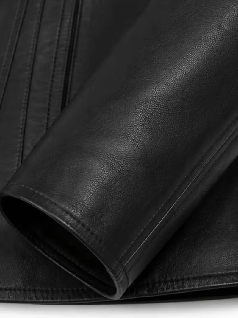 Women's black sheepskin leather jacket, cuff detail