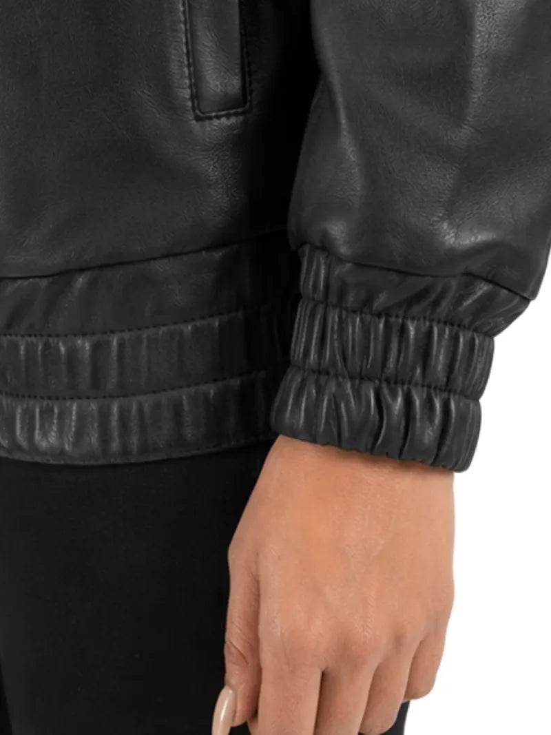 Women's black sheepskin leather jacket, lining detail