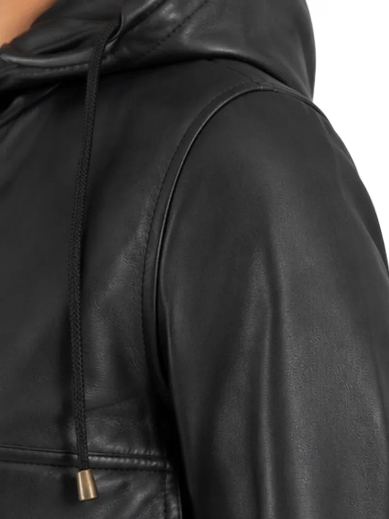 Women's black sheepskin leather jacket, cuff detail