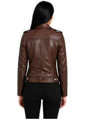 Women's black sheepskin leather jacket, collar detail