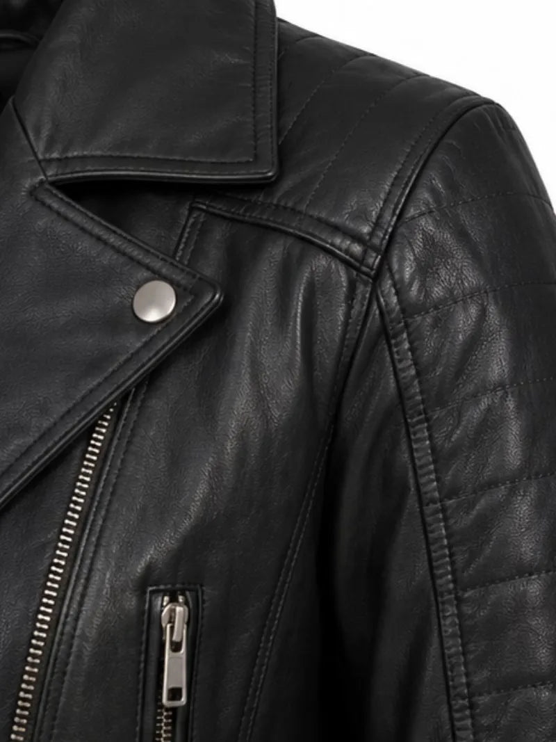 Women's black sheepskin leather jacket, cuff detail