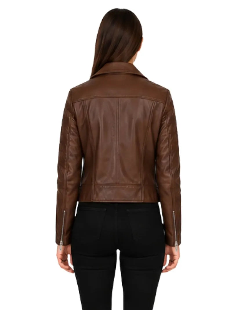 Women's black sheepskin leather jacket, collar detail