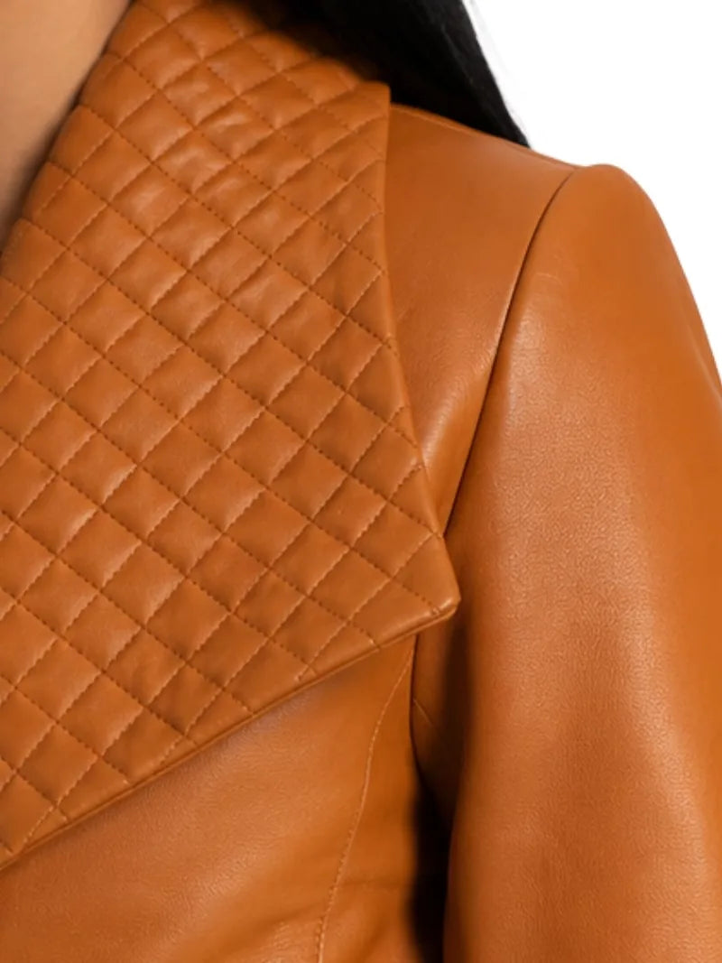 Women's brown sheepskin leather jacket, cuff detail