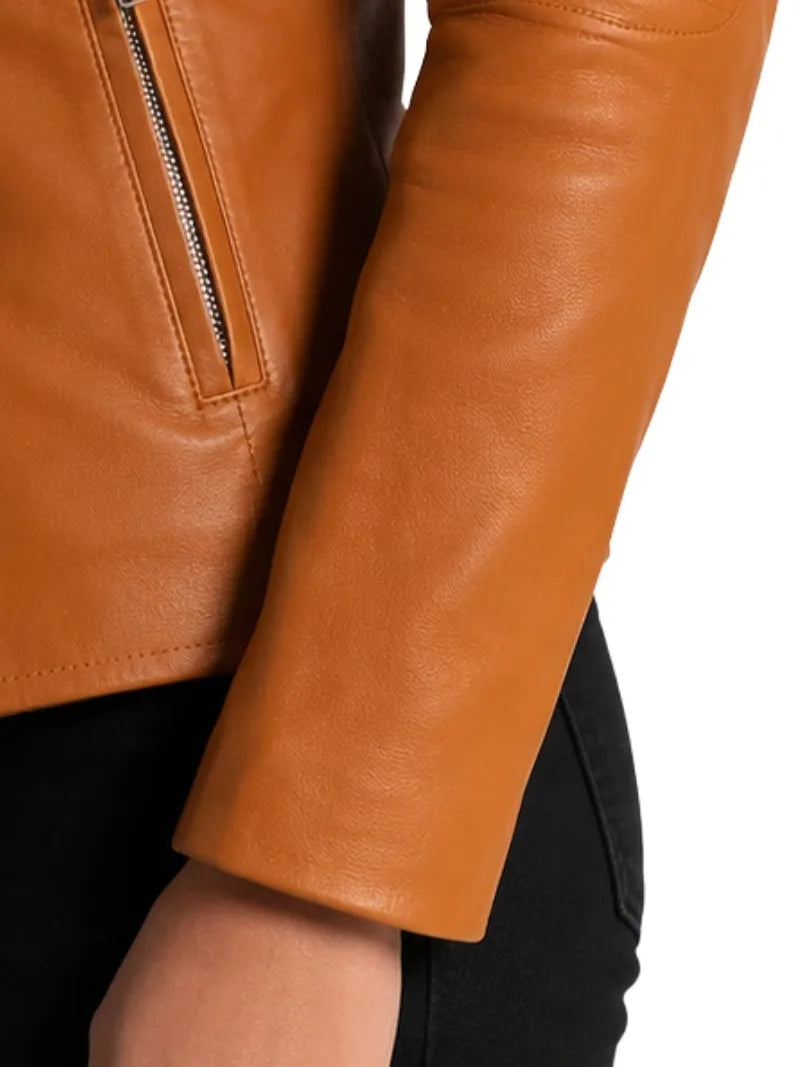 Women's brown sheepskin leather jacket, lining detail