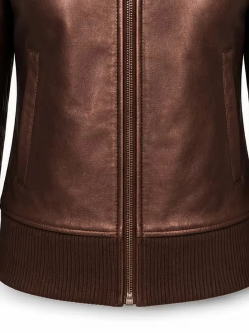 Women's maroon sheepskin leather jacket, pocket detail