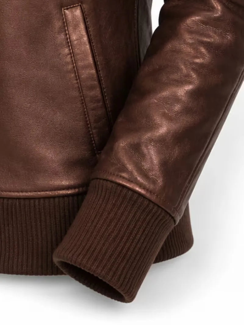 Women's maroon sheepskin leather jacket, lining detail